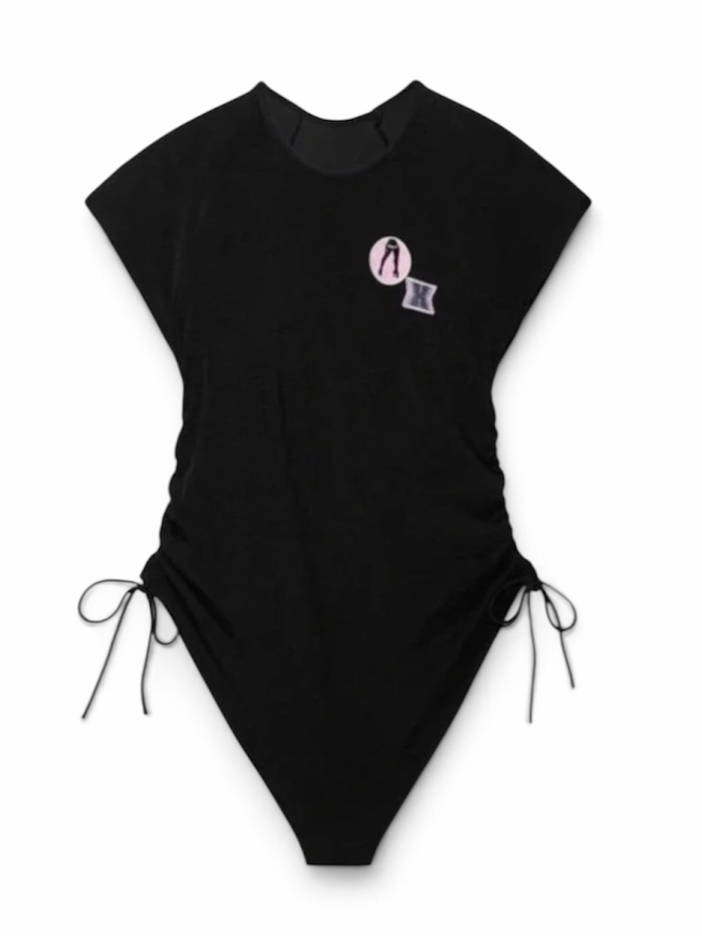 Savage x Fenty Ruched Terry Cloth Thong Bodysuit Size Large Black Shortsleeved